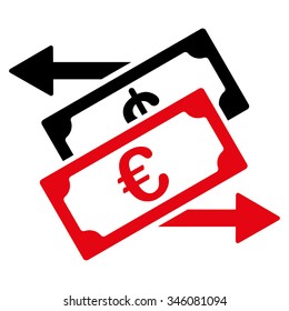 Euro Currency Exchange vector icon. Style is bicolor flat symbol, intensive red and black colors, rounded angles, white background.