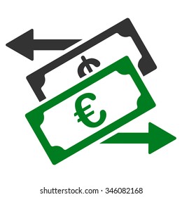 Euro Currency Exchange vector icon. Style is bicolor flat symbol, green and gray colors, rounded angles, white background.