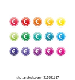 Euro currency grunge symbols. Colorful hipster style stamp badge signs. Vector illustration graphic template isolated on white background.