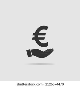 Handzeichen mit Euro-Währung, flache Vektorsymbol für Logo, Zeichen, Apps für Unternehmen und Websites
