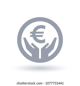 Euro currency hands icon. European money success symbol. EU financial wealth sign in circle outline. Vector illustration.