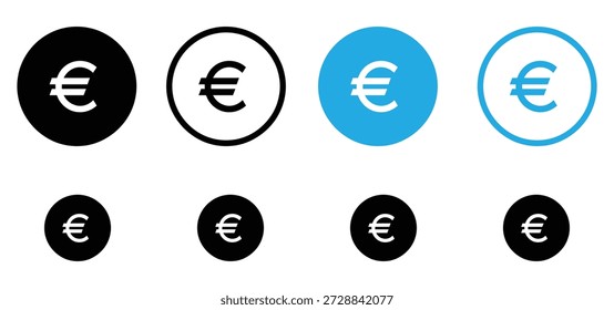 Euro Moneda Icono Set Vector - Dinero y Finanzas Símbolo Botón Colección, euro signo icono delgado de contorno plano estilo signo de Vector