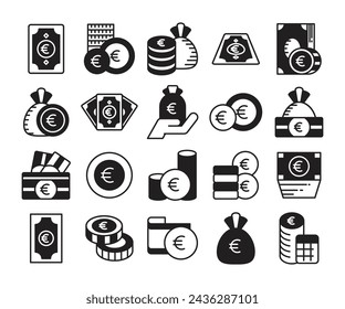 euro currency money icons set vector illustration