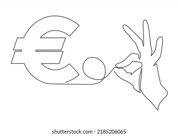 Euro currency sign in between hand of businessman.continuous line