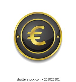Euro Currency Sign Circular Vector Golden Black Web Icon Button