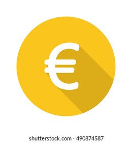 Euro currency sign. Flat design long shadow icon. European union money symbol. Vector silhouette illustration