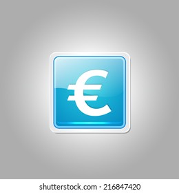 Euro Currency Sign Square Vector Blue Web Icon Button