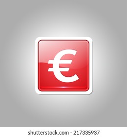 Euro Currency Sign Square Vector Red Web Icon Button