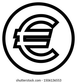 Euro currency sign symbol - black simple outline inside of circle, isolated - vector illustration