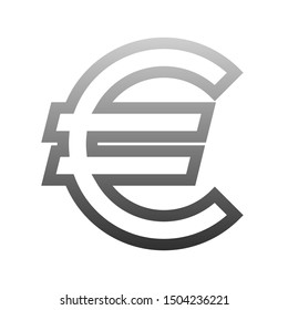 Euro currency sign symbol - gray-silver-metal simple gradient outline, isolated - vector illustration