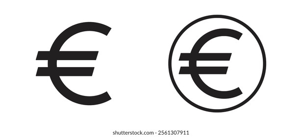 Euro currency or euro symbol flat icon. Simple black and white euro symbol graphic.