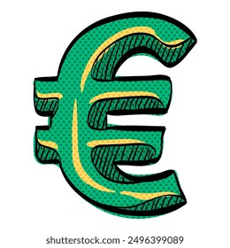 Euro currency symbol halftone icon hand drawn color vector illustration