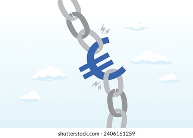 Euro currency symbol hold chain together with pressure and stressed, Europe investment risk, Euro currency exchange or EU economic and banking (Vector)