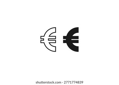Euro Currency Symbol in Outline and Solid Black Style