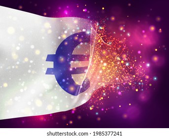 euro currency vector 3d flag on pink purple background with lighting and flares