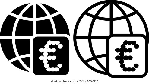 Moneda euro con gráficos de cuadrícula de mapa mundial