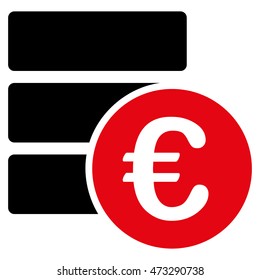 Euro Database icon. Vector style is bicolor flat iconic symbol, intensive red and black colors, white background.