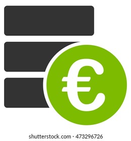 Euro Database icon. Vector style is bicolor flat iconic symbol, eco green and gray colors, white background.