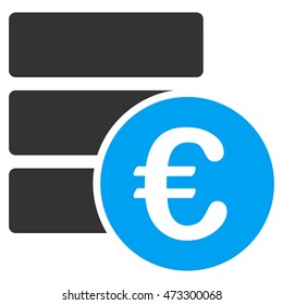 Euro Database icon. Vector style is bicolor flat iconic symbol, blue and gray colors, white background.