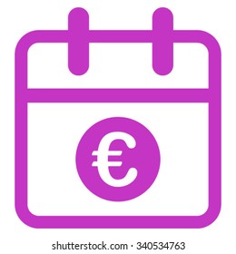 Euro Date vector icon. Style is flat symbol, violet color, rounded angles, white background.
