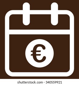 Euro Date vector icon. Style is flat symbol, white color, rounded angles, brown background.