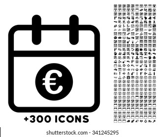 Euro Day vector icon with additional 300 date and time management pictograms. Style is flat symbols, black color, rounded angles, white background.