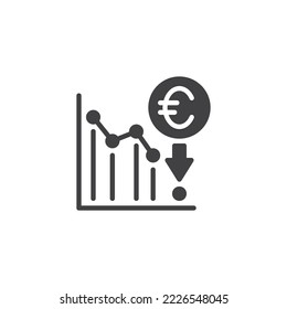 Euro decline vector icon. filled flat sign for mobile concept and web design. Decrease Euro graph glyph icon. Symbol, logo illustration. Vector graphics
