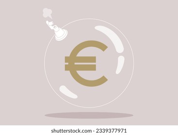 Euro deflation concept, a plastic ball blowing out air through the inflation valve