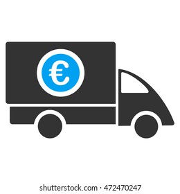 Euro Delivery icon. Vector style is bicolor flat iconic symbol with rounded angles, blue and gray colors, white background.