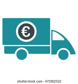 Euro Delivery icon. Vector style is bicolor flat iconic symbol with rounded angles, soft blue colors, white background.