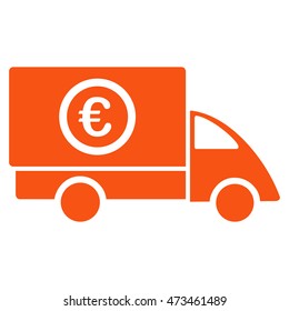 Euro Delivery icon. Vector style is flat iconic symbol with rounded angles, orange color, white background.