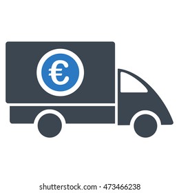 Euro Delivery icon. Vector style is bicolor flat iconic symbol with rounded angles, smooth blue colors, white background.