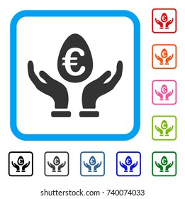 Euro Deposit Care icon. Flat gray pictogram symbol inside a light blue rounded rectangle. Black, gray, green, blue, red, orange color additional versions of Euro Deposit Care vector.