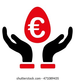 Euro Deposit Care icon. Vector style is bicolor flat iconic symbol with rounded angles, intensive red and black colors, white background.
