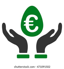 Euro Deposit Care icon. Vector style is bicolor flat iconic symbol with rounded angles, green and gray colors, white background.