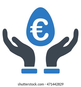 Euro Deposit Care icon. Vector style is bicolor flat iconic symbol with rounded angles, smooth blue colors, white background.