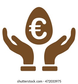 Euro Deposit Care icon. Vector style is flat iconic symbol with rounded angles, brown color, white background.
