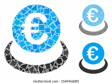 Euro deposit composition of abrupt parts in different sizes and color tones, based on Euro deposit icon. Vector humpy items are organized into composition.