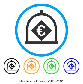 Euro Deposit icon. Vector illustration style is a flat iconic Euro deposit grey rounded symbol inside light blue circle with black, green, blue, yellow color variants.