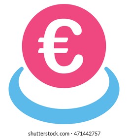 Euro Deposit icon. Vector style is bicolor flat iconic symbol with rounded angles, pink and blue colors, white background.
