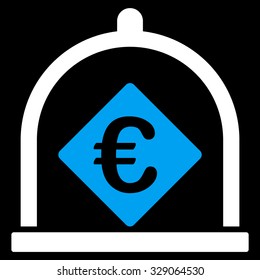 Euro Deposit vector icon. Style is bicolor flat symbol, blue and white colors, rounded angles, black background.