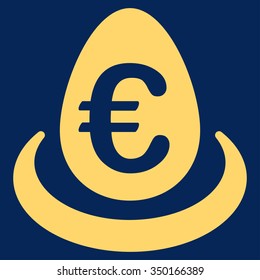 Euro Deposit vector icon. Style is flat symbol, yellow color, rounded angles, blue background.