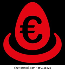 Euro Deposit vector icon. Style is flat symbol, red color, rounded angles, black background.