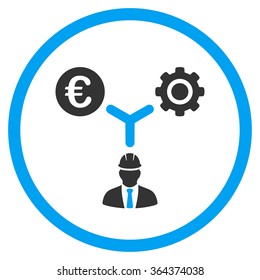 Euro Development Connections vector icon. Style is bicolor flat symbol, blue and gray colors, rounded angles, white background.