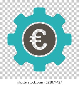Euro Development Gear icon. Vector pictogram style is a flat bicolor symbol, grey and cyan colors, chess transparent background. Designed for software and web interface toolbars and menus.