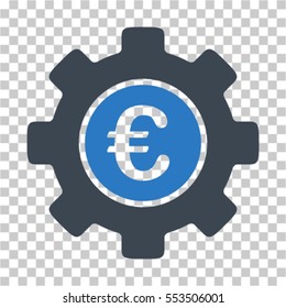Euro Development Gear icon. Vector pictogram style is a flat bicolor symbol, smooth blue colors, chess transparent background. Designed for software and web interface toolbars and menus.