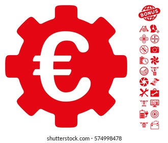 Euro Development Gear pictograph with bonus airdrone tools icon set. Vector illustration style is flat iconic symbols on white background.