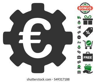 Euro Development Gear pictograph with free bonus pictograph collection. Vector illustration style is flat iconic symbols, green and gray colors, white background.