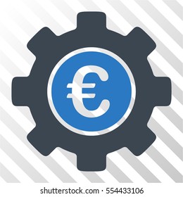 Euro Development Gear vector icon. Illustration style is flat iconic bicolor smooth blue symbol on a hatch transparent background.