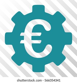 Euro Development Gear vector icon. Illustration style is flat iconic soft blue symbol on a hatched transparent background.